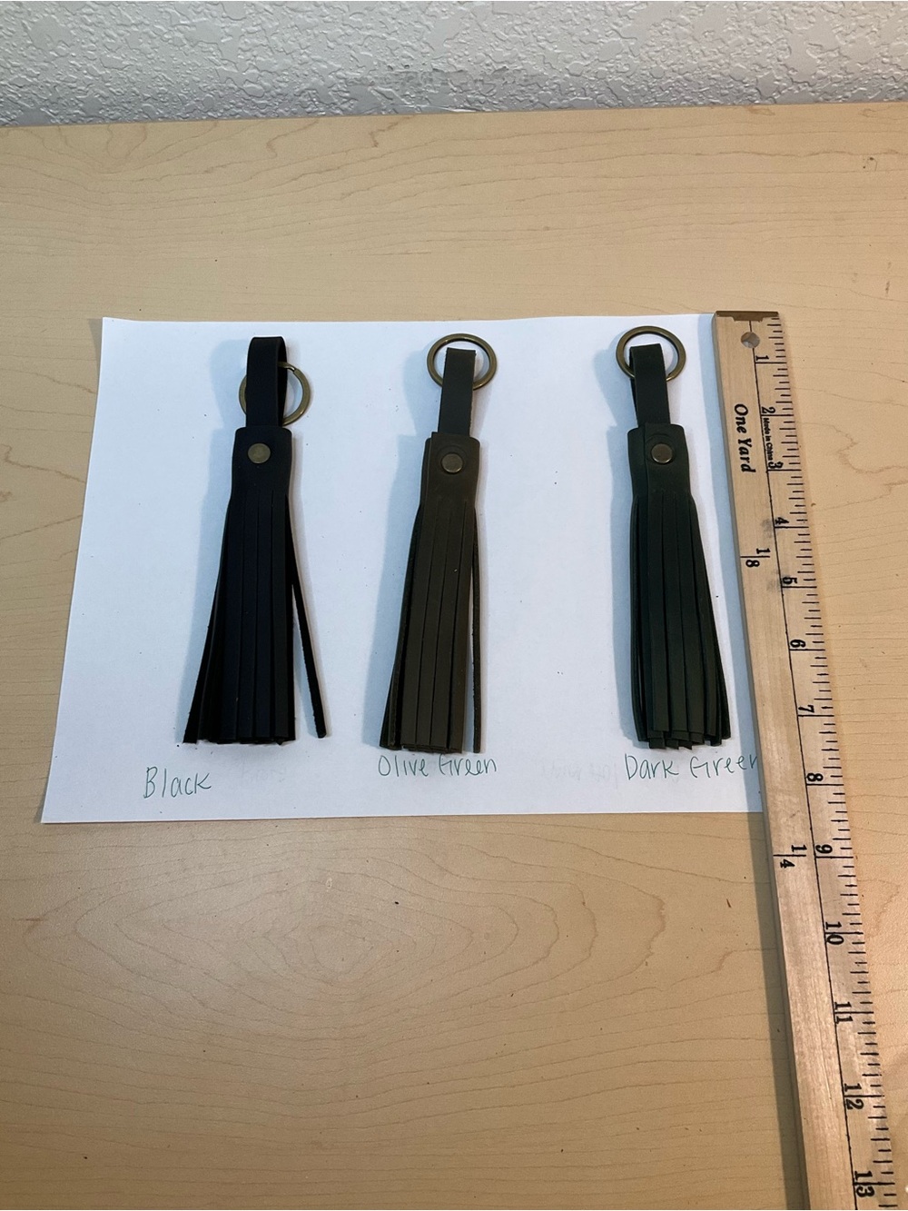 Leather Keychain Tassel - Black, Olive, Dark Green - unbranded